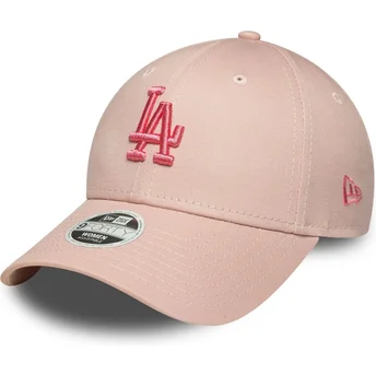 Cappellino curvo rosa regolabile da donna con logo rosa 9FORTY League Essential dei Los Angeles Dodgers MLB di New Era