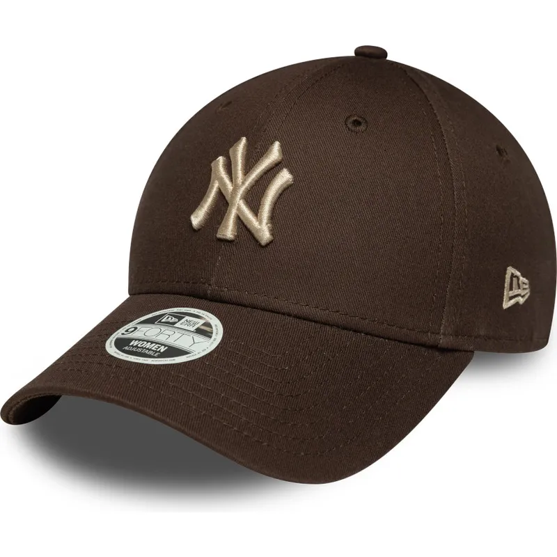 gorra-curva-marron-ajustable-para-mujer-con-logo-beige-9forty-league-essential-de-new-york-yankees-mlb-de-new-era