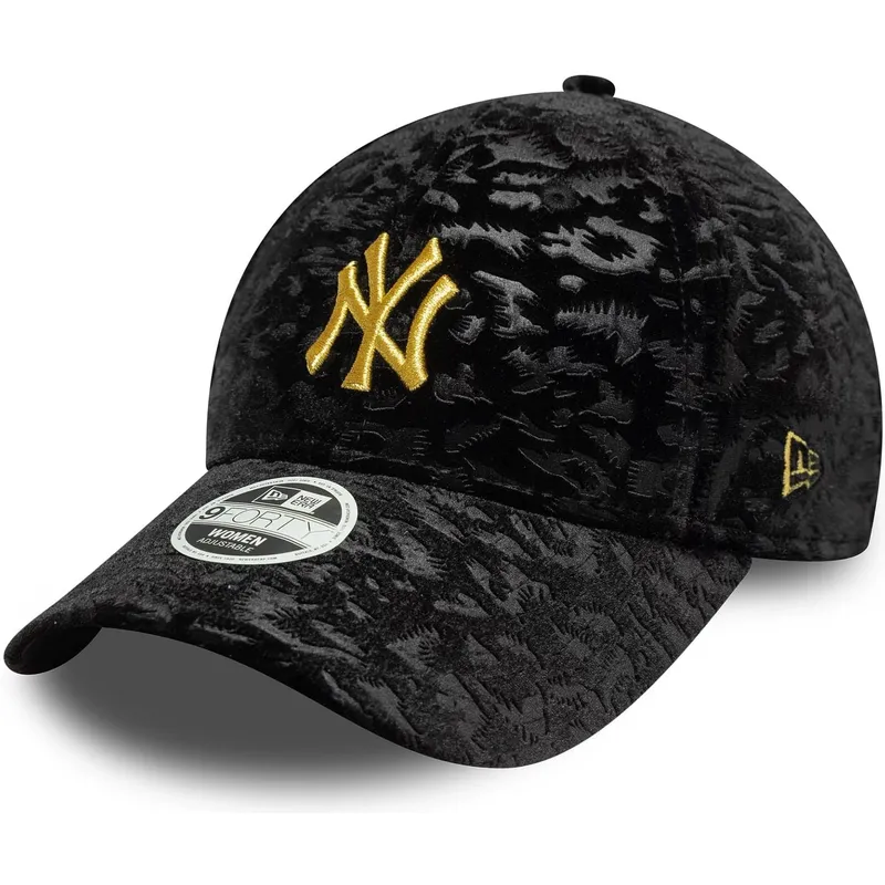 cappellino-con-visiera-curva-nero-regolabile-da-donna-con-logo-giallo-9forty-leo-velour-metallic-di-new-york-yankees-mlb-di-new-