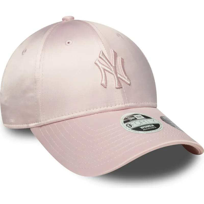 rosafarbene-verstellbare-curved-cap-fur-damen-mit-rosa-logo-9forty-satin-bow-back-der-new-york-yankees-mlb-von-new-era