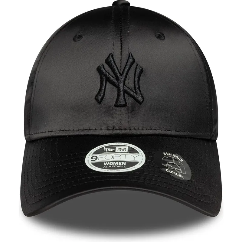 new-era-new-york-yankees-mlb-9forty-satin-bow-back-sort-justerbar-kvindekasket-med-buet-skygge-og-sort-logo