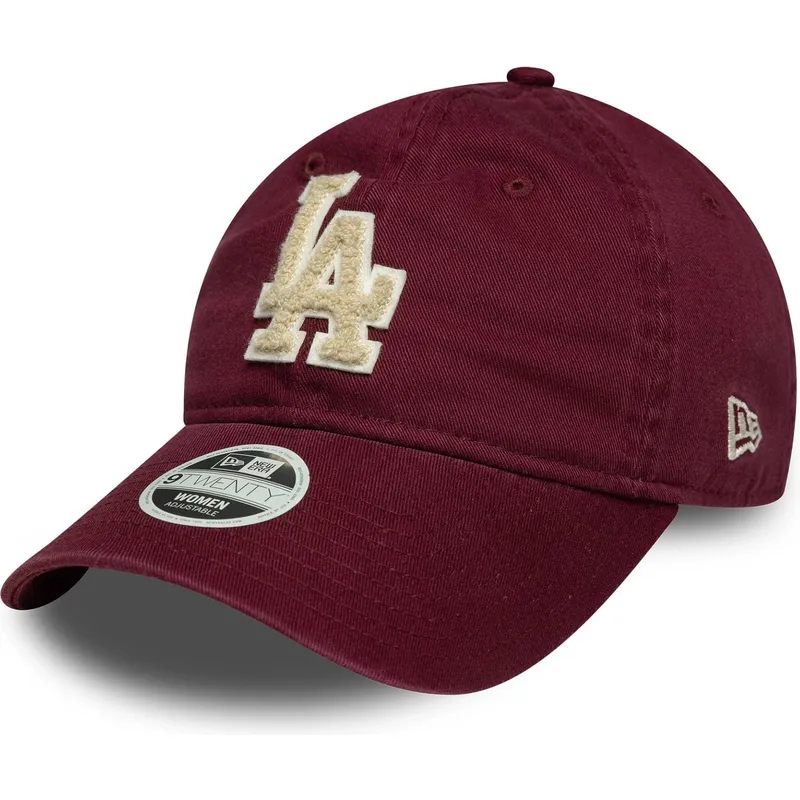 gorra-curva-granate-ajustable-para-mujer-con-logo-beige-9twenty-boucle-de-los-angeles-dodgers-mlb-de-new-era