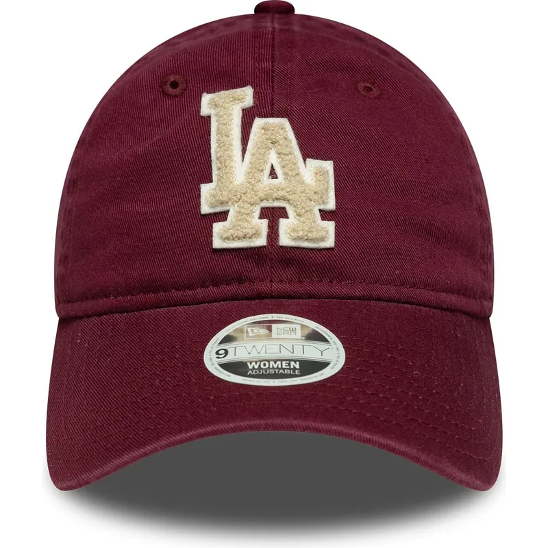 9twenty-boucle-los-angeles-dodgers-mlb-bordeaux-justerbar-kvindekasket-med-beige-logo-fra-new-era
