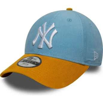 Cappellino curvo blu e marrone regolabile per bambino 9FORTY Cord dei New York Yankees MLB di New Era