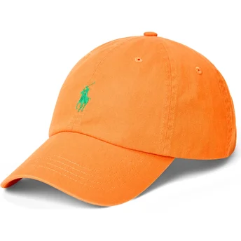 Verstellbare orangefarbene Baseballkappe mit grünem Logo Cotton Chino Classic Sport von Polo Ralph Lauren