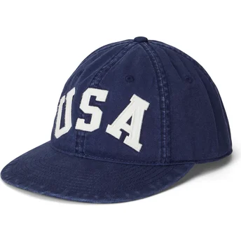 Marineblaue, verstellbare Flat Cap mit USA-Applikation aus Twill von Polo Ralph Lauren