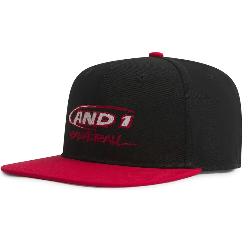 cappello-piatto-nero-e-rosso-snapback-graffiti-logo-di-and1
