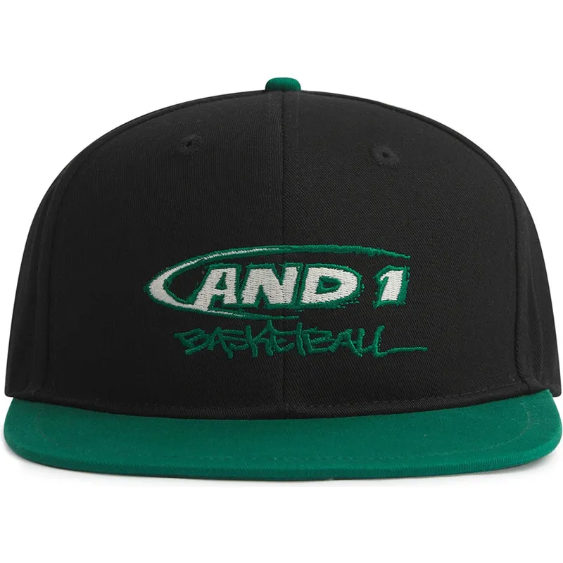 sort-og-gron-flad-snapback-kasket-med-graffiti-logo-fra-and1
