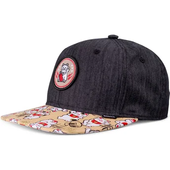 Cappello piatto nero e multicolore snapback per bambino Lucky Cat Linen Rev di Djinns