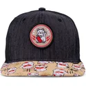 cappellino-snapback-piatto-nero-e-multicolore-per-bambino-lucky-cat-linen-rev-di-djinns