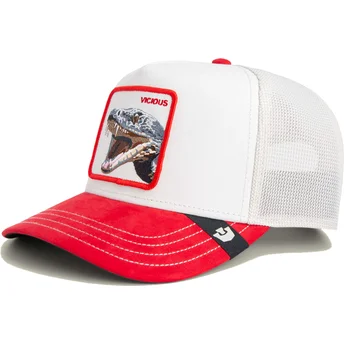 Czapka trucker biała i czerwona wąż Vicious Suede Snake Suede Truckers The Farm od Goorin Bros.