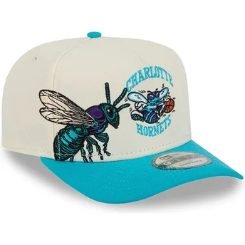 Beige-blau gebogene Snapback-Kappe 9FIFTY A Frame Precurved Hardwood Classics der Charlotte Hornets NBA von New Era