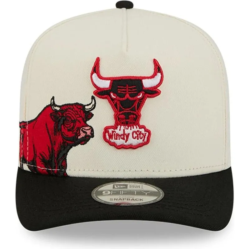bezowo-czarna-zakrzywiona-czapka-snapback-9fifty-a-frame-precurved-hardwood-classics-chicago-bulls-nba-new-era