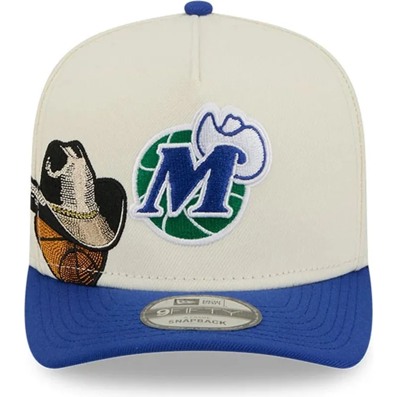 beige-und-blaue-gebogene-snapback-kappe-9fifty-a-frame-precurved-hardwood-classics-der-dallas-mavericks-nba-von-new-era