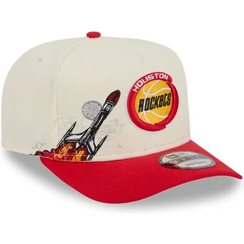 Beżowo-czerwona zakrzywiona czapka snapback 9FIFTY A Frame Precurved Hardwood Classics Houston Rockets NBA New Era