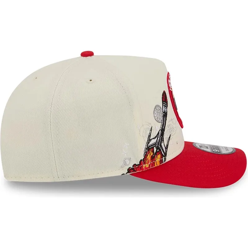bezowo-czerwona-czapka-z-daszkiem-typu-snapback-9fifty-a-frame-precurved-hardwood-classics-houston-rockets-nba-marki-new-era