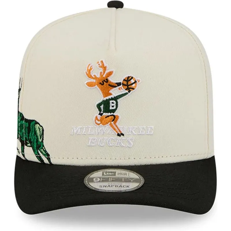 gorra-curva-beige-og-sort-snapback-9fifty-a-frame-precurved-hardwood-classics-fra-milwaukee-bucks-nba-fra-new-era