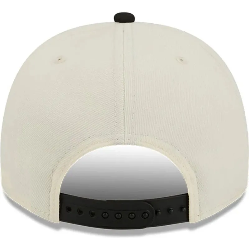 buet-beige-og-sort-snapback-kasket-9fifty-a-frame-precurved-hardwood-classics-fra-milwaukee-bucks-nba-fra-new-era