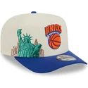 beige-und-blaue-gebogene-snapback-kappe-9fifty-a-frame-precurved-hardwood-classics-der-new-york-knicks-nba-von-new-era