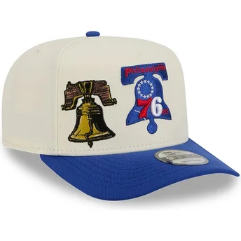 Buet beige og blå snapback kasket 9FIFTY A Frame Precurved Hardwood Classics fra Philadelphia 76ers NBA fra New Era
