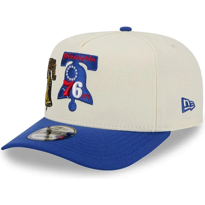 gorra-curva-beige-y-azul-snapback-9fifty-a-frame-precurved-hardwood-classics-de-philadelphia-76ers-nba-de-new-era