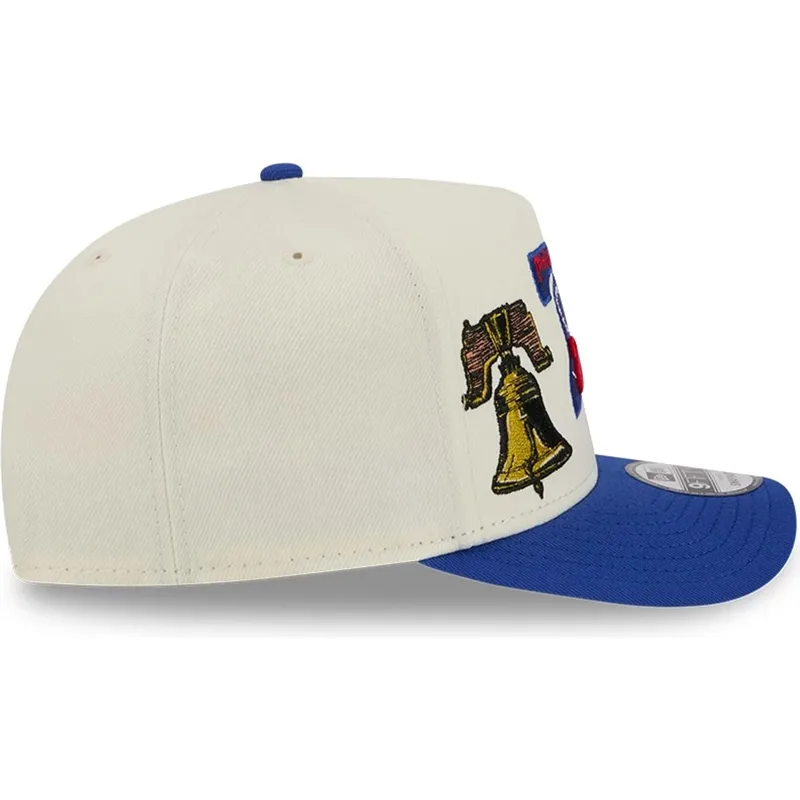 bezowo-niebieska-zakrzywiona-czapka-snapback-9fifty-a-frame-precurved-hardwood-classics-philadelphia-76ers-nba-new-era
