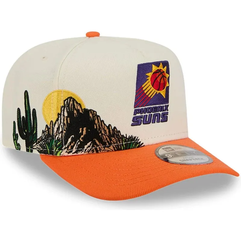 beige-och-orange-bojd-keps-snapback-9fifty-a-frame-precurved-hardwood-classics-av-phoenix-suns-nba-fran-new-era