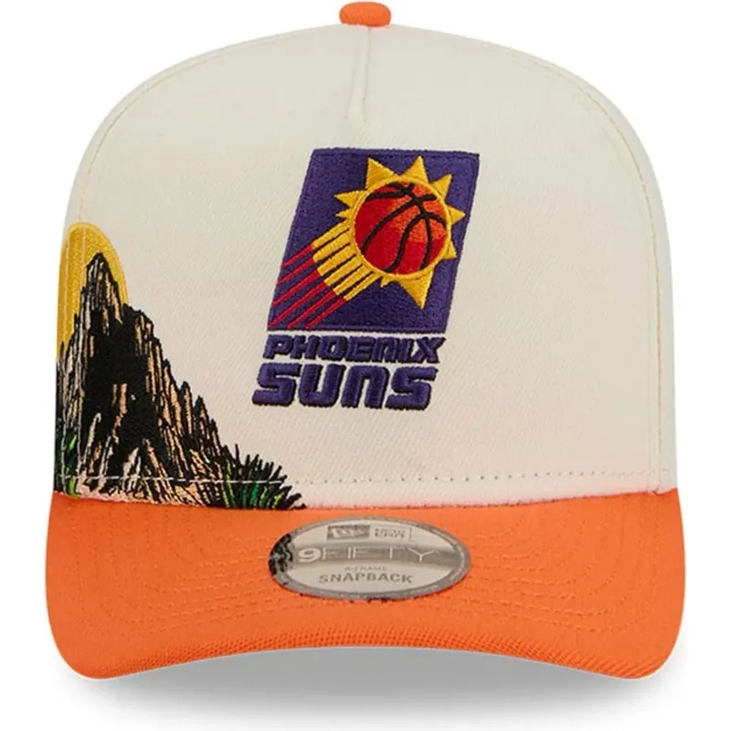 beige-och-orange-bojd-keps-snapback-9fifty-a-frame-precurved-hardwood-classics-av-phoenix-suns-nba-fran-new-era