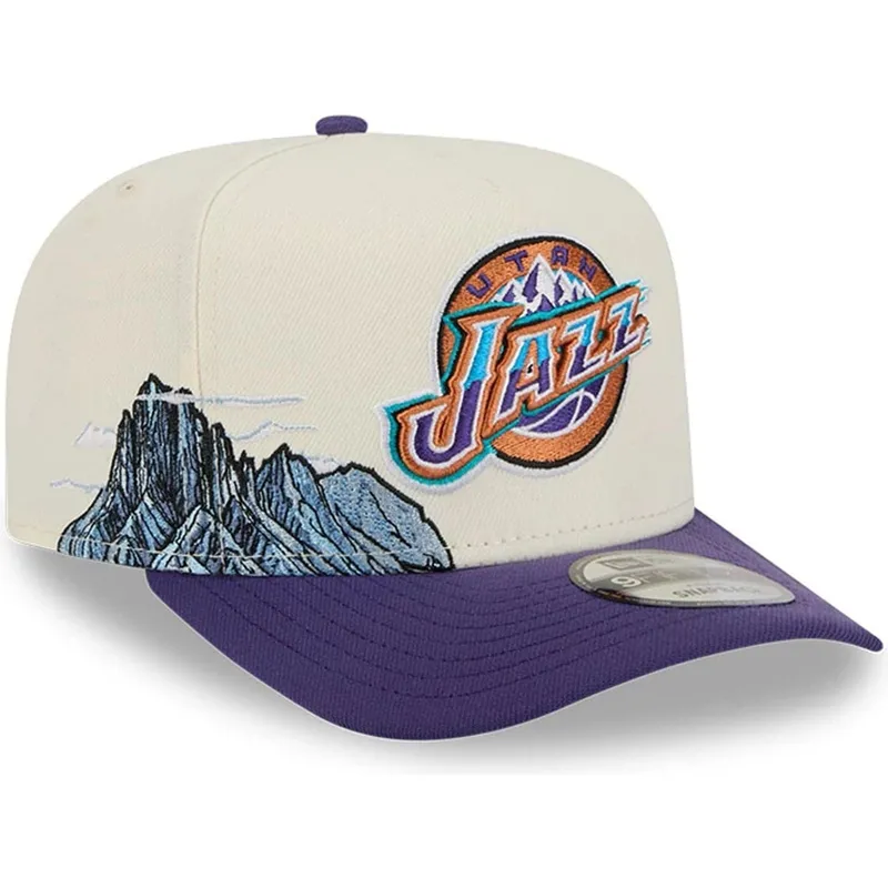 gorra-curva-beige-y-violeta-snapback-9fifty-a-frame-precurved-hardwood-classics-de-utah-jazz-nba-de-new-era