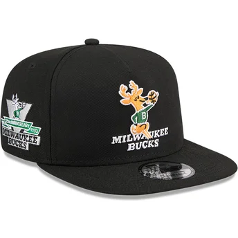 Sort flad snapback 9FIFTY A Frame Hardwood Classics kasket fra Milwaukee Bucks NBA fra New Era