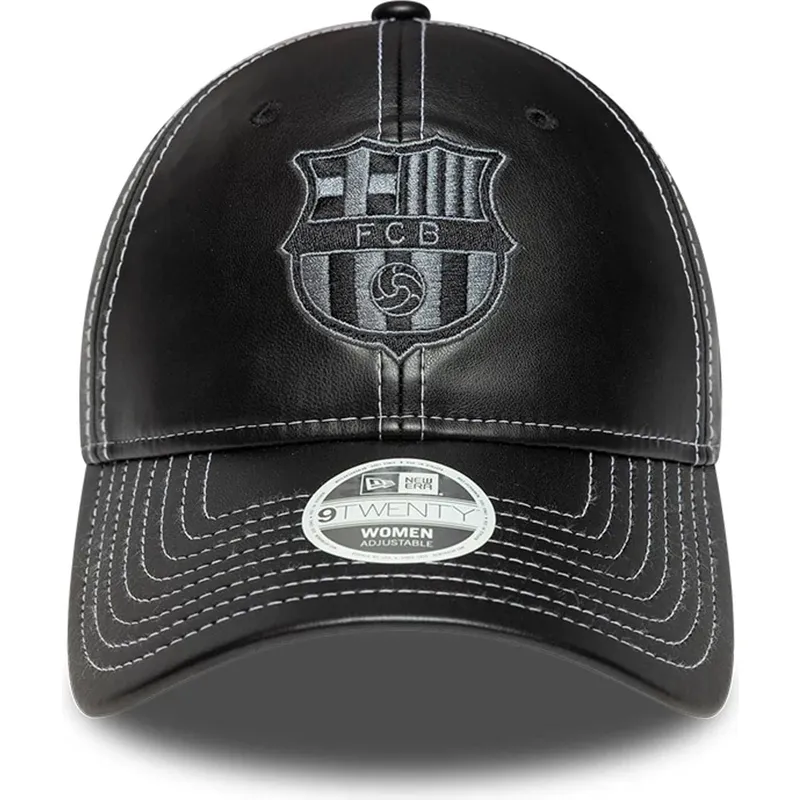 schwarze-gebogene-verstellbare-damenkappe-von-fc-barcelona-laliga-9twenty-pu-leather-von-new-era