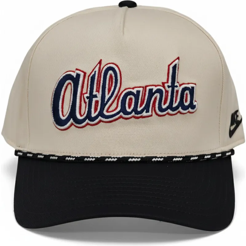 beige-och-svart-bojd-keps-snapback-rise-structured-fran-atlanta-braves-mlb-av-nike