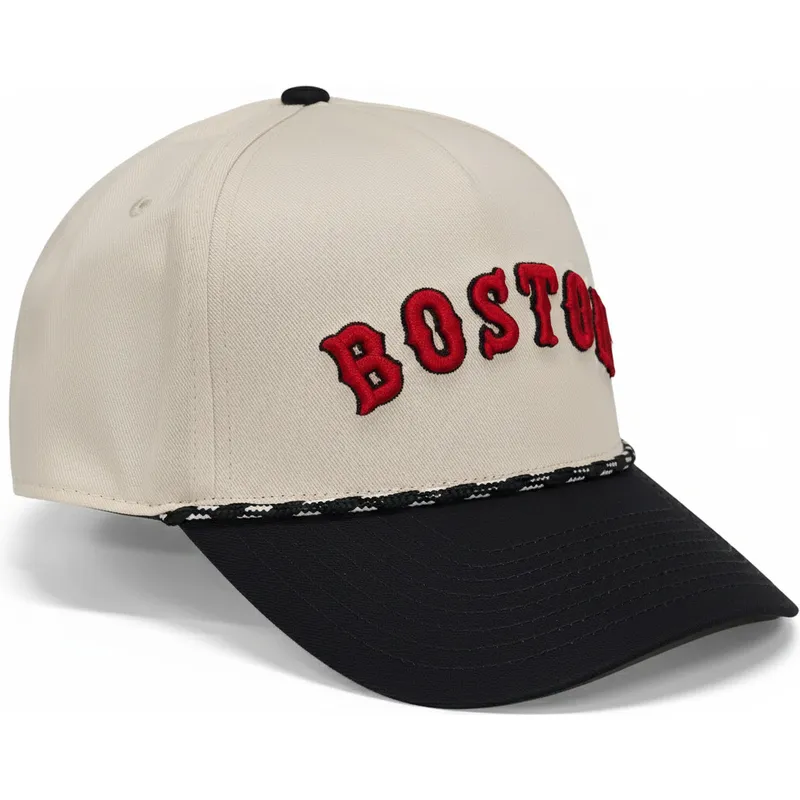 nike-boston-red-sox-mlb-rise-structured-beige-und-schwarze-snapback-cap-mit-gebogenem-schirm