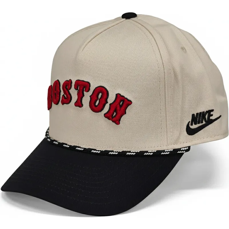 buet-beige-og-sort-snapback-kasket-rise-structured-fra-boston-red-sox-mlb-fra-nike
