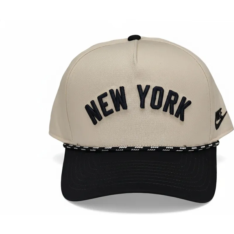 beige-og-sort-buet-kasket-snapback-rise-structured-fra-new-york-yankees-mlb-fra-nike