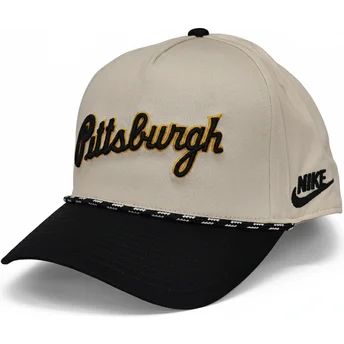 Beige und schwarze gebogene Snapback-Kappe Rise Structured der Pittsburgh Pirates MLB von Nike