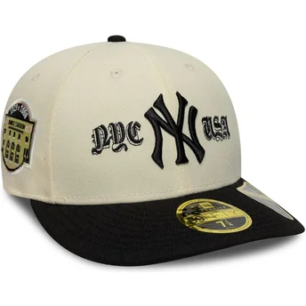Cappellino curvo beige e nero chiuso 59FIFTY Low Profile Precurved Coops dei New York Yankees MLB di New Era