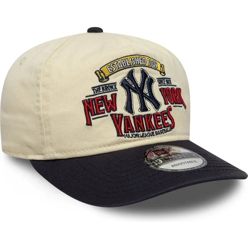 beige-und-marineblaue-verstellbare-curved-cap-19twenty-washed-graphic-der-new-york-yankees-mlb-von-new-era
