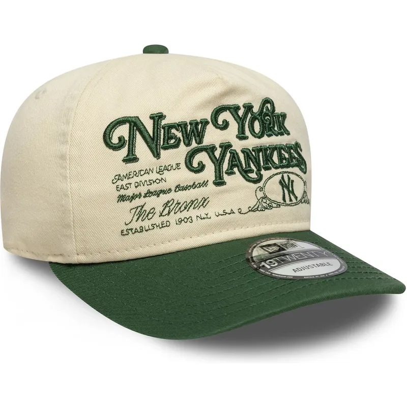 buet-beige-og-gron-justerbar-kasket-19twenty-washed-graphic-fra-new-york-yankees-mlb-fra-new-era