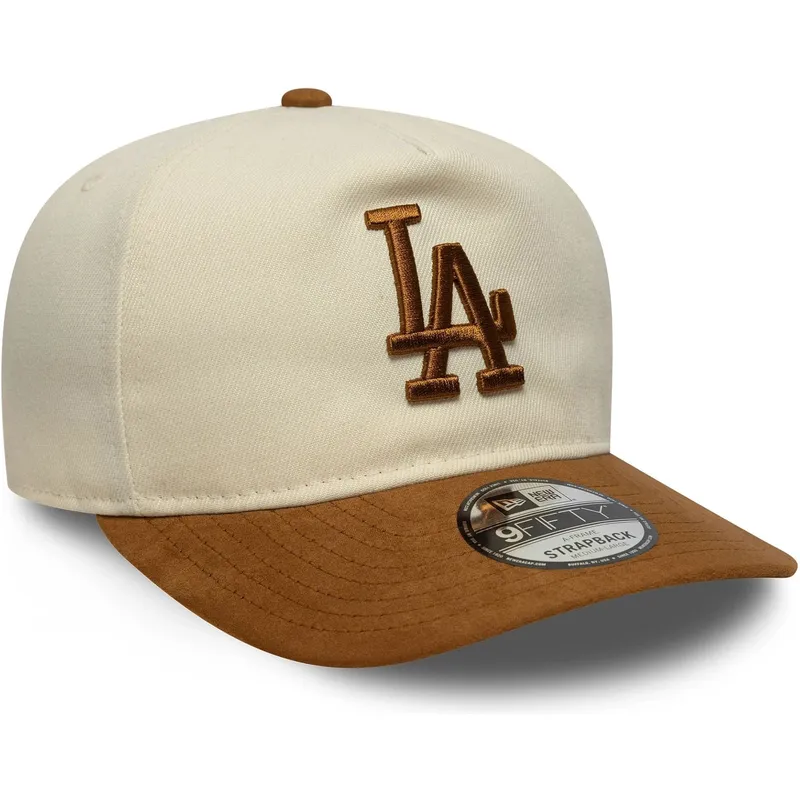 bojd-beige-och-brun-justerbar-keps-9fifty-a-frame-suede-visor-los-angeles-dodgers-mlb-fran-new-era