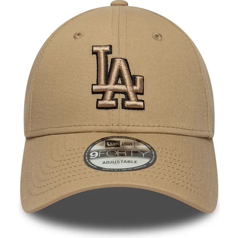 cappellino-curvo-marrone-regolabile-con-logo-marrone-9forty-outline-dei-los-angeles-dodgers-mlb-di-new-era