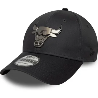 Cappellino curvo grigio snapback 9FORTY Metallic di Chicago Bulls NBA di New Era