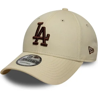 Beige justerbar buet kasket med brunt logo 9FORTY League Essential fra Los Angeles Dodgers MLB fra New Era