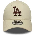 new-era-curved-brim-brown-logo-9forty-league-essential-los-angeles-dodgers-mlb-beige-adjustable-cap