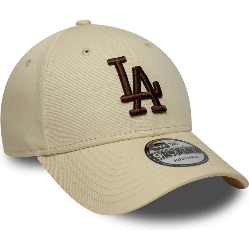 casquette-courbee-beige-ajustable-avec-logo-marron-9forty-league-essential-los-angeles-dodgers-mlb-new-era