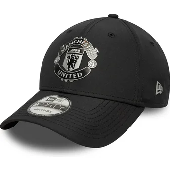 Cappellino curvo nero regolabile 9FORTY Reflective del Manchester United Football Club Premier League di New Era