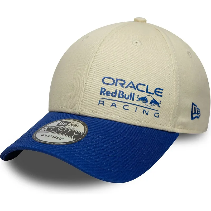 beige-und-blaue-verstellbare-curved-cap-9forty-seasonal-von-red-bull-racing-formula-1-von-new-era