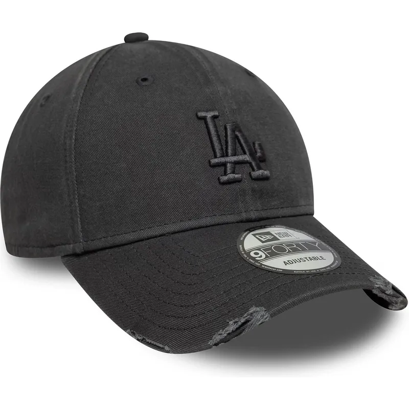 graue-verstellbare-curved-cap-mit-grauem-logo-9forty-wash-distress-der-los-angeles-dodgers-mlb-von-new-era