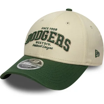 Casquette courbée beige et verte ajustable 9FORTY M-Crown Wordmark Los Angeles Dodgers MLB New Era