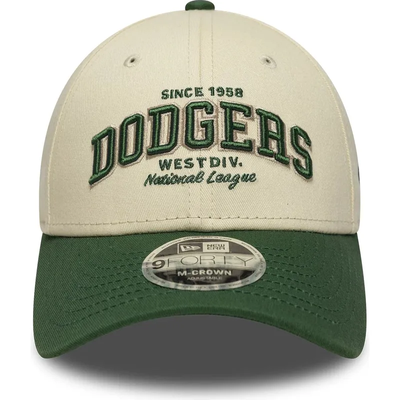 cappellino-curvo-beige-e-verde-regolabile-9forty-m-crown-wordmark-dei-los-angeles-dodgers-mlb-di-new-era